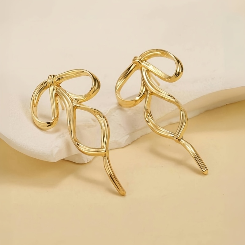 Golden Tone Bow Earrings for Women Long Irregular